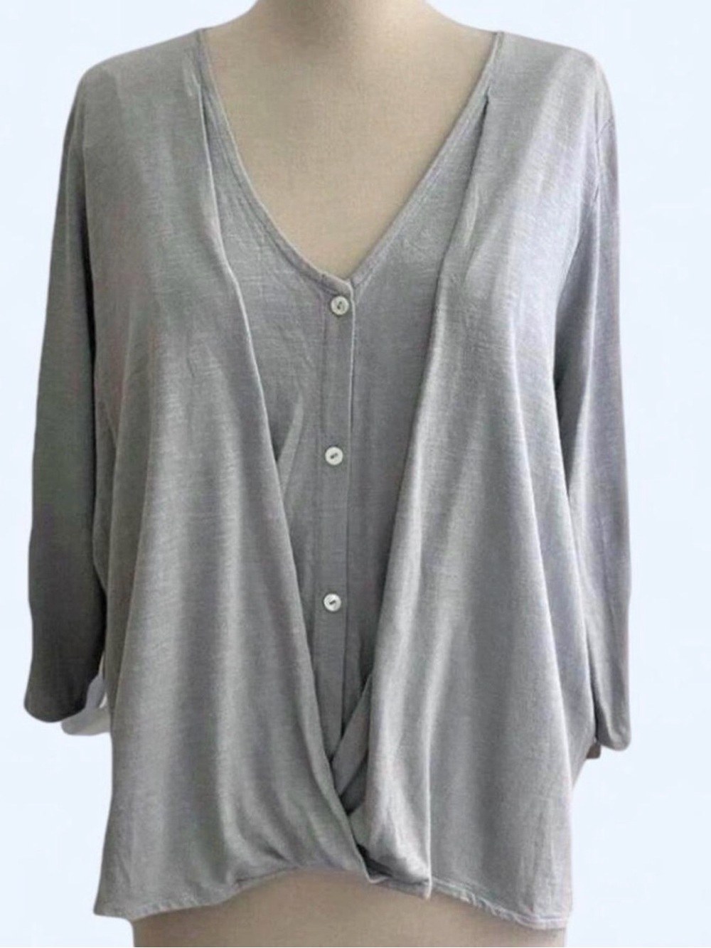 Pure Jill J. Jill Cotton Cross Front Shirt Size S Petite Pearl Gray Blouse New